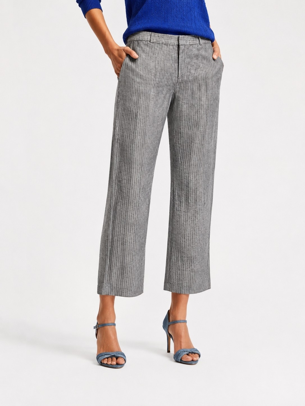 Banana Republic Wide-Leg Cropped Pinstripe Pants Plus Sz 12 — Gray